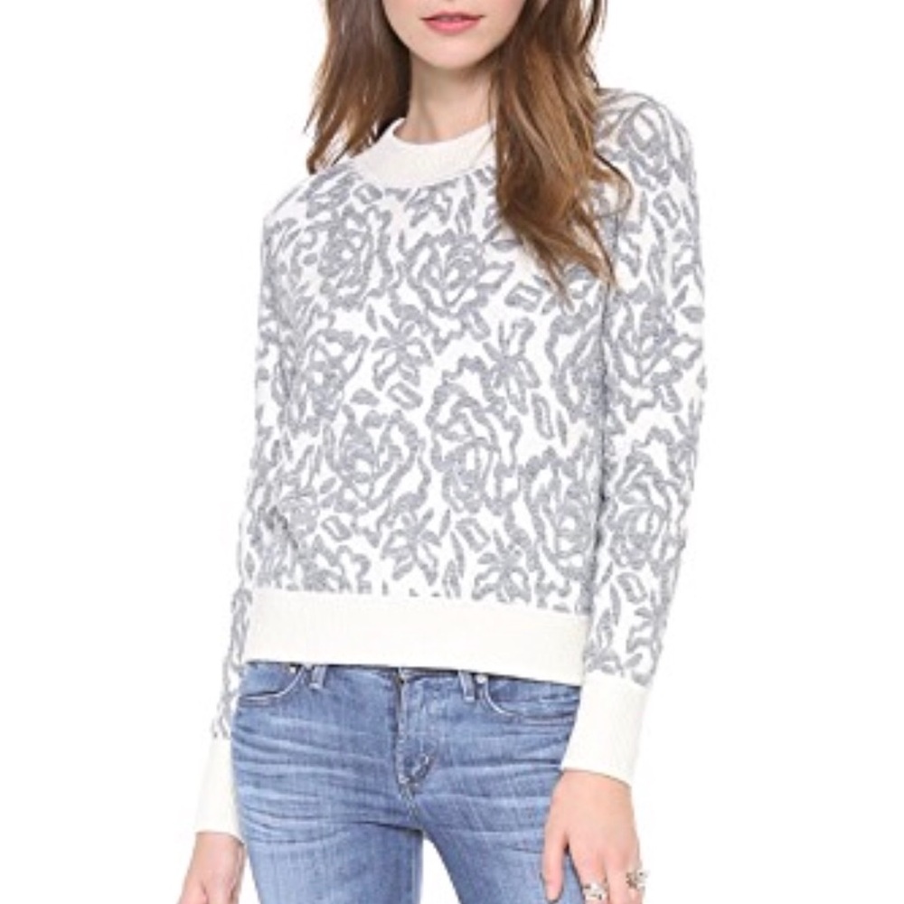 Rebecca Taylor Floral Pullover Ivory/Gray Medium